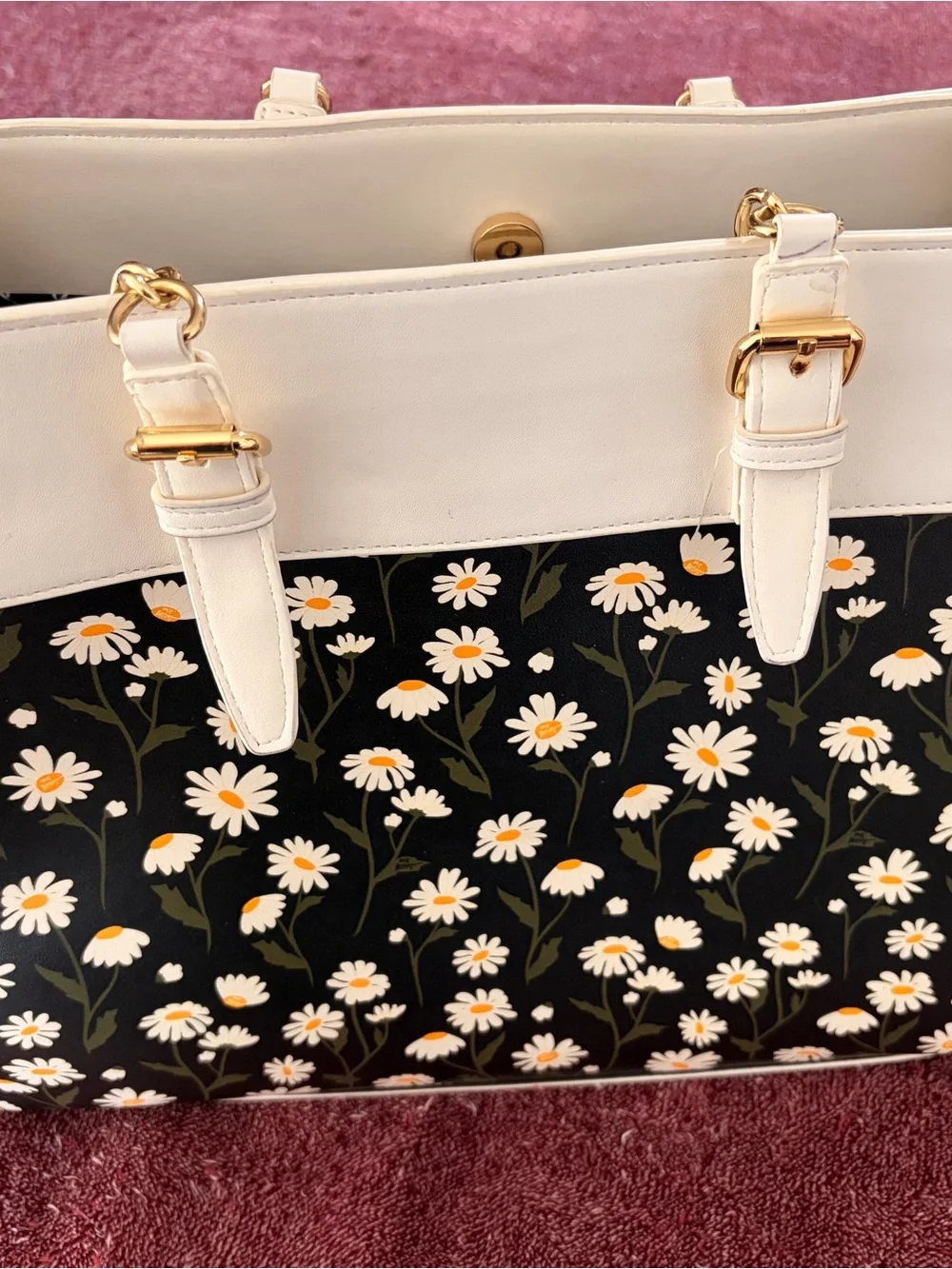 Betsey Johnson Black Tote with Cream Trim & White Daisy Print - Picture 5 of 11